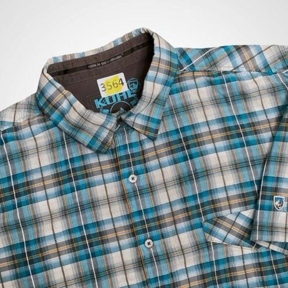 Kuhl Plaid Button Up Short Sleeve Hiking Outdoor Men Size 2XL Blue - Picture 1 of 11